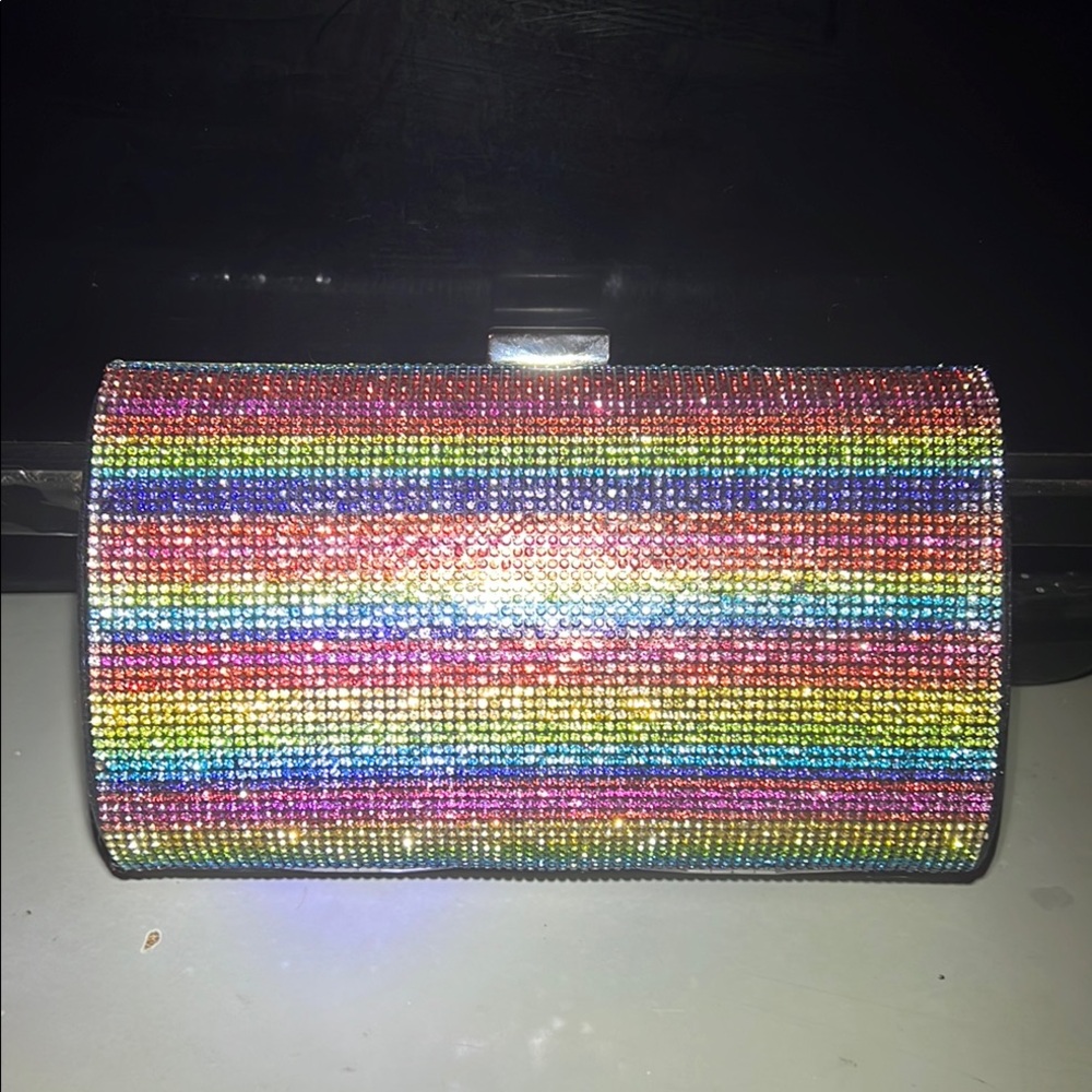 Audrey Rainbow Crystal Embellished hard Clutch